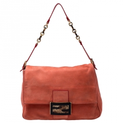 Pre Owned Fendi Orange Leather Chain Mama Forever Shoulder Bag
