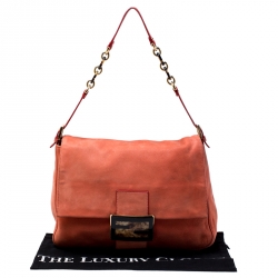 Pre Owned Fendi Orange Leather Chain Mama Forever Shoulder Bag