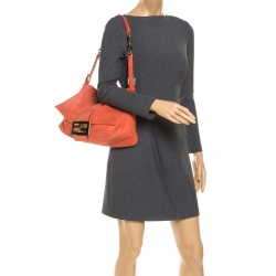 Pre Owned Fendi Orange Leather Chain Mama Forever Shoulder Bag