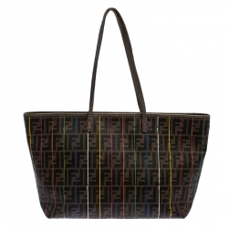 Pre Owned Fendi Brown Zucca Coated Canvas Large Spalmati Striped Tote