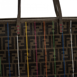 Pre Owned Fendi Brown Zucca Coated Canvas Large Spalmati Striped Tote