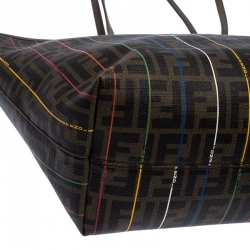 Pre Owned Fendi Brown Zucca Coated Canvas Large Spalmati Striped Tote