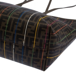 Pre Owned Fendi Brown Zucca Coated Canvas Large Spalmati Striped Tote