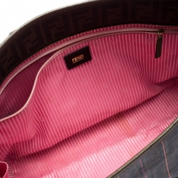 Pre Owned Fendi Brown Zucca Coated Canvas Large Spalmati Striped Tote