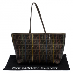 Pre Owned Fendi Brown Zucca Coated Canvas Large Spalmati Striped Tote