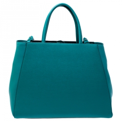 Pre Owned Fendi Turquoise Leather Medium 2Jours Tote