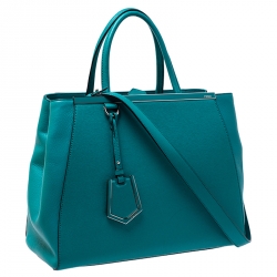 Pre Owned Fendi Turquoise Leather Medium 2Jours Tote