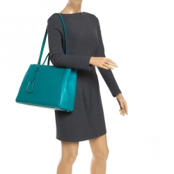 Pre Owned Fendi Turquoise Leather Medium 2Jours Tote