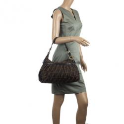 Pre Owned Fendi Brown Zucca Canvas Chef Shoulder Bag
