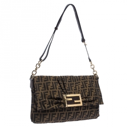 Pre Owned Fendi Tobacco Zucca Canvas Mia Flap Bag