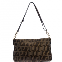 Pre Owned Fendi Tobacco Zucca Canvas Mia Flap Bag