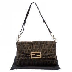 Pre Owned Fendi Tobacco Zucca Canvas Mia Flap Bag