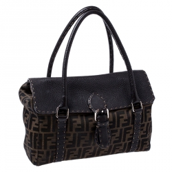 Pre Owned Fendi Tobacco Zucca Canvas and Selleria Leather Linda Satchel