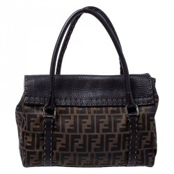 Pre Owned Fendi Tobacco Zucca Canvas and Selleria Leather Linda Satchel