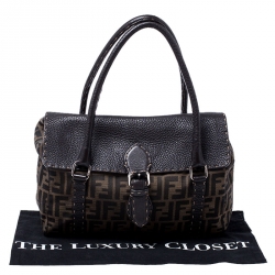 Pre Owned Fendi Tobacco Zucca Canvas and Selleria Leather Linda Satchel
