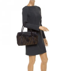 Pre Owned Fendi Tobacco Zucca Canvas and Selleria Leather Linda Satchel