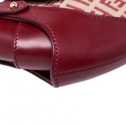 Pre Owned Fendi Red Zucchino Canvas and Leather Compilation Shoulder Bag