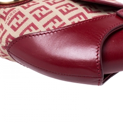 Pre Owned Fendi Red Zucchino Canvas and Leather Compilation Shoulder Bag