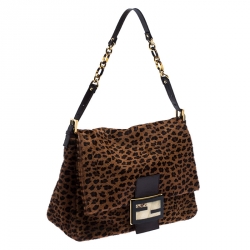 Pre Owned Fendi Brown Animal Print Calfhair Mama Forever Shoulder Bag