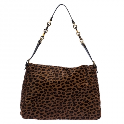 Pre Owned Fendi Brown Animal Print Calfhair Mama Forever Shoulder Bag