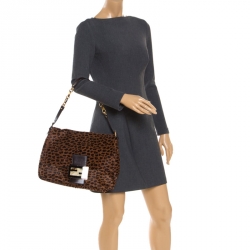 Pre Owned Fendi Brown Animal Print Calfhair Mama Forever Shoulder Bag