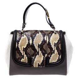 Pre Owned Fendi Multicolor Python and Leather Silvana Top Handle Bag
