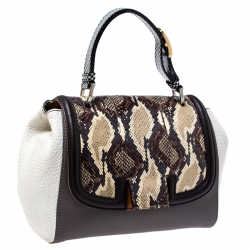 Pre Owned Fendi Multicolor Python and Leather Silvana Top Handle Bag