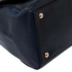 Pre Owned Fendi Blue/Black Leather Flap Top Handle Bag