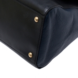 Pre Owned Fendi Blue/Black Leather Flap Top Handle Bag