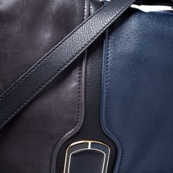 Pre Owned Fendi Blue/Black Leather Flap Top Handle Bag