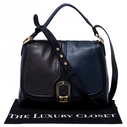 Pre Owned Fendi Blue/Black Leather Flap Top Handle Bag