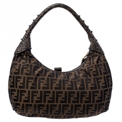 Pre Owned Fendi Brown/Metallic Zucca Canvas and Leather Spy Hobo 