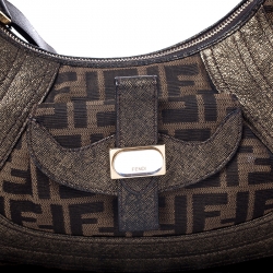 Pre Owned Fendi Brown/Metallic Zucca Canvas and Leather Spy Hobo 