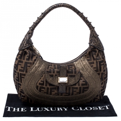 Pre Owned Fendi Brown/Metallic Zucca Canvas and Leather Spy Hobo 