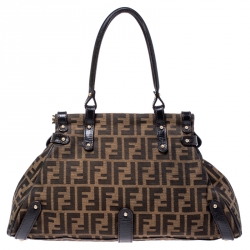 Pre Owned Fendi Tobacco Zucca Canvas and Leather Medium Magic Shoulder Bag