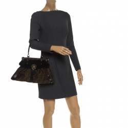 Pre Owned Fendi Tobacco Zucca Canvas and Leather Medium Magic Shoulder Bag