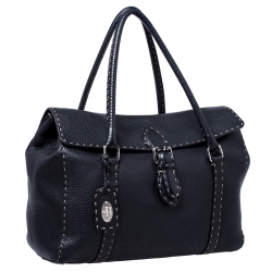 Pre Owned Fendi Black Selleria Leather Large Linda Satchel