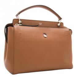 Pre Owned Fendi Brown Leather Dotcom Top Handle Bag