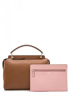 Pre Owned Fendi Brown Leather Dotcom Top Handle Bag