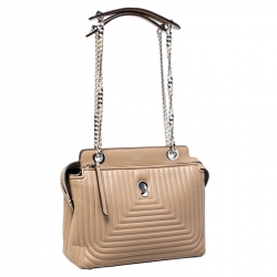 Pre Owned Fendi Beige Quilted Leather Dotcom Click Shoulder Bag