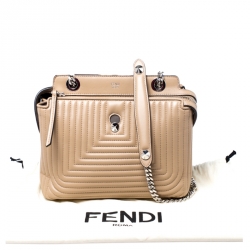 Pre Owned Fendi Beige Quilted Leather Dotcom Click Shoulder Bag