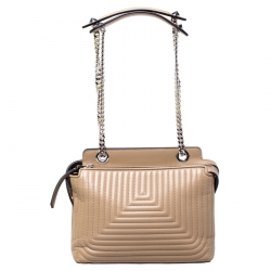 Pre Owned Fendi Beige Quilted Leather Dotcom Click Shoulder Bag