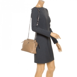 Pre Owned Fendi Beige Quilted Leather Dotcom Click Shoulder Bag