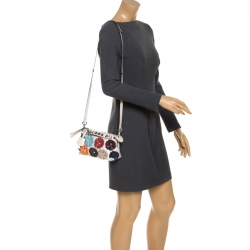 Pre Owned Fendi Multicolor Leather By The Way Studded Flower Crossbody Bag