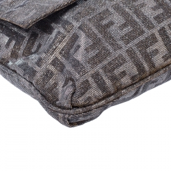 Pre Owned Fendi Metallic Gold/Silver Canvas Glitter Jacquard Mia Zucca Flap Bag