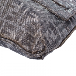 Pre Owned Fendi Metallic Gold/Silver Canvas Glitter Jacquard Mia Zucca Flap Bag