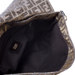 Pre Owned Fendi Metallic Gold/Silver Canvas Glitter Jacquard Mia Zucca Flap Bag