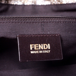 Pre Owned Fendi Metallic Gold/Silver Canvas Glitter Jacquard Mia Zucca Flap Bag