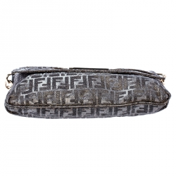 Pre Owned Fendi Metallic Gold/Silver Canvas Glitter Jacquard Mia Zucca Flap Bag