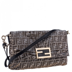 Pre Owned Fendi Metallic Gold/Silver Canvas Glitter Jacquard Mia Zucca Flap Bag